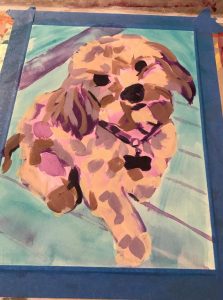 first layer of acrylic painted puppy